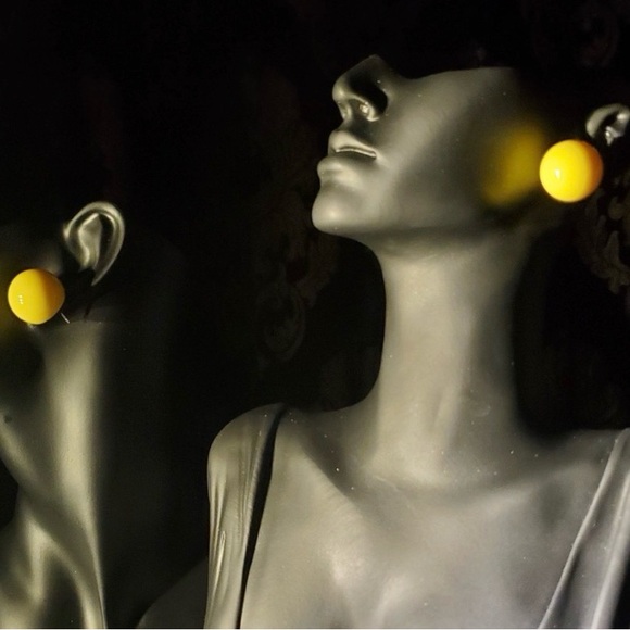 Yellow Dome Stud Earrings - Women Jewelry Earrings - Picture 3 of 4